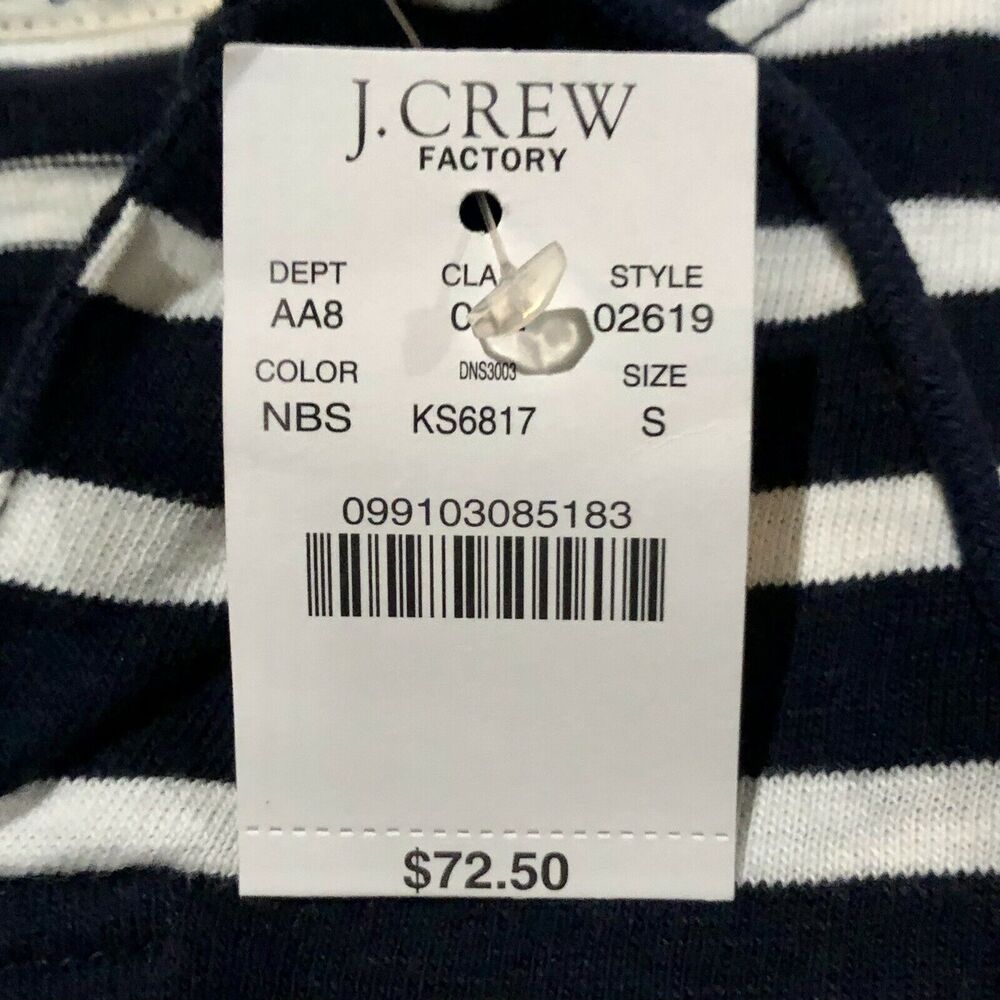 J. Crew Hooded Pullover Small Navy Blue White Stripe Front Pouch Pocket Loose - Picture 6 of 11